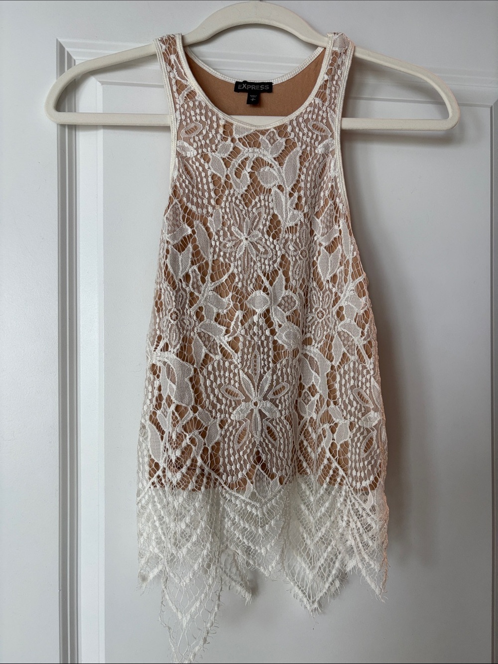 Express Ivory Floral Lace Overlay Camisole with Nude Lining